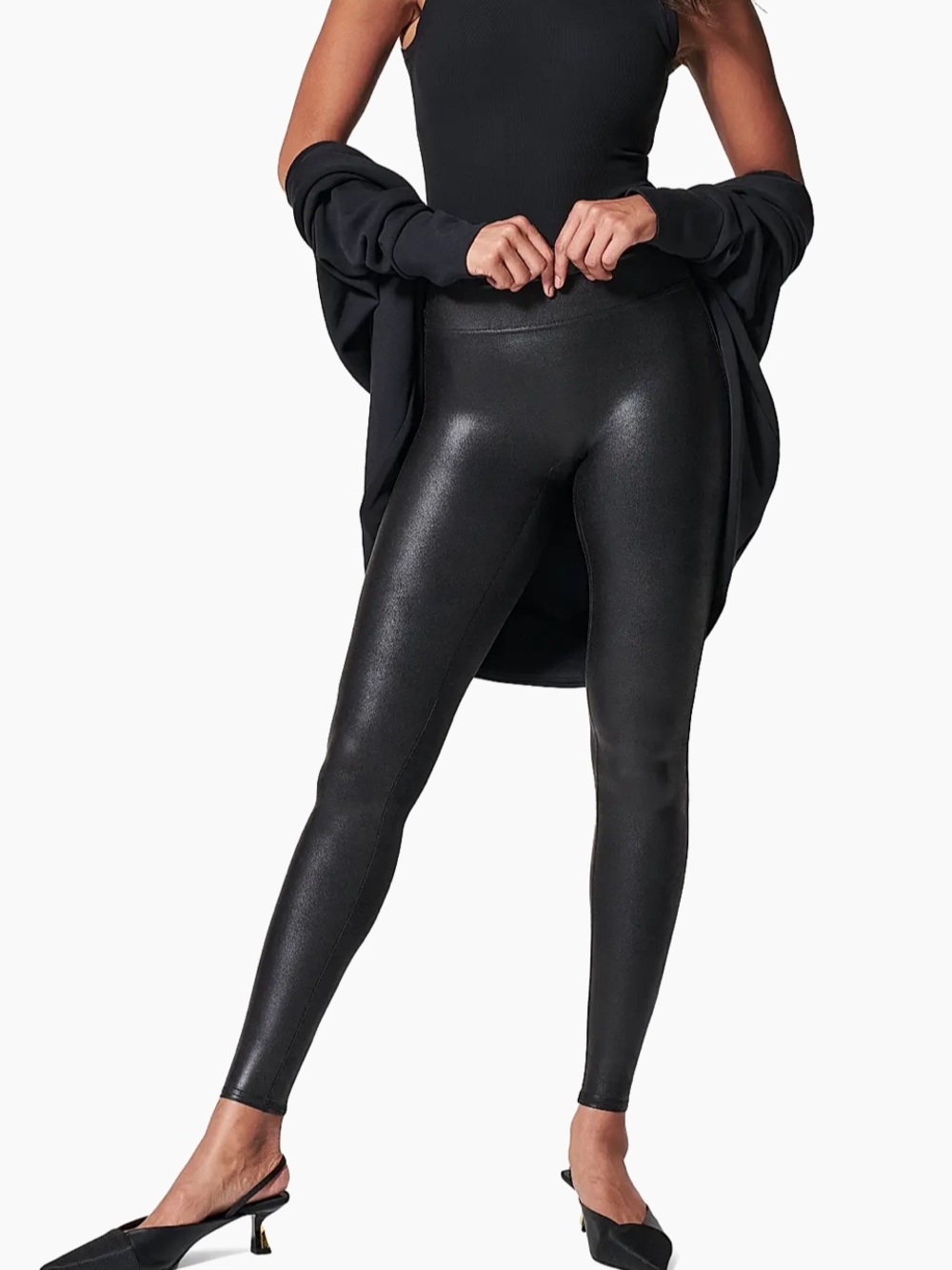 Spanx Classic Solid Black Faux Leather Stretch Leggings Size Medium